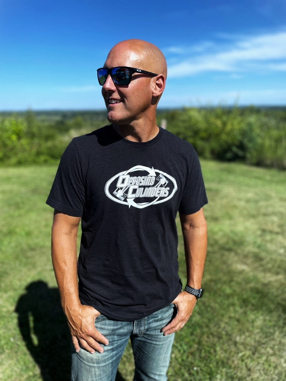 Opposing Cylinders logo – Black shirt